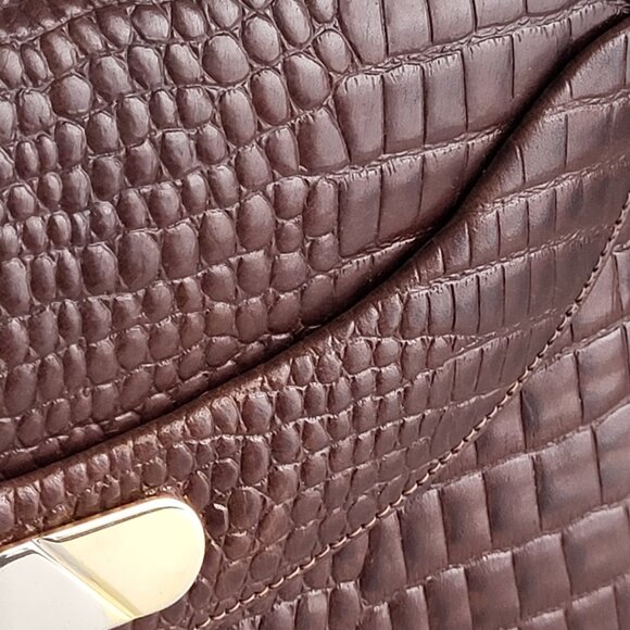 Vintage CORET Croc-Embossed Leather Shoulder Bag I Brown I Made in Canada - Picture 3 of 11